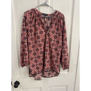 Simply Southern Women's Floral Tunic Blouse Red V-Neck Size M